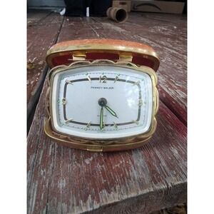 Vintage Rare Phinney-Walker German Travel Alarm Clock, Leather Case UV Glow Gold